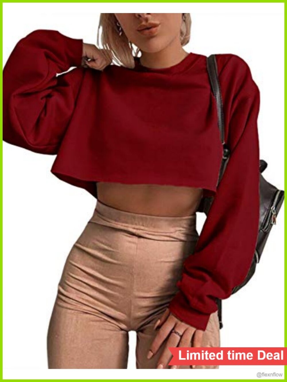 Women's Long Sleeve Crewneck Crop Top Loose Fit Pullover Sweatshirt